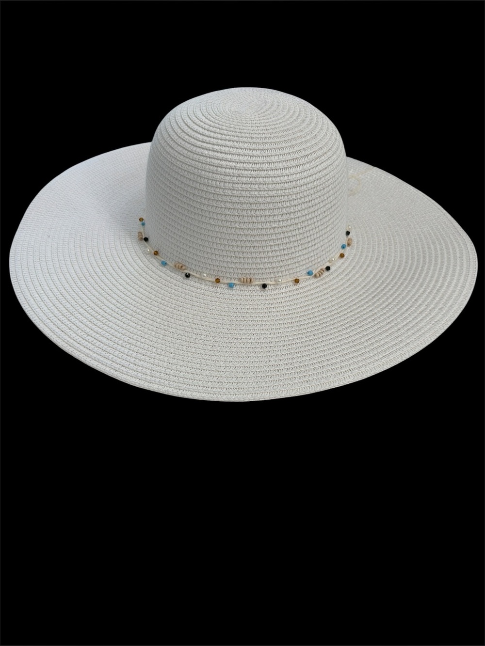 Sun hat Beach straw NWT White with beads - Picture 1 of 4